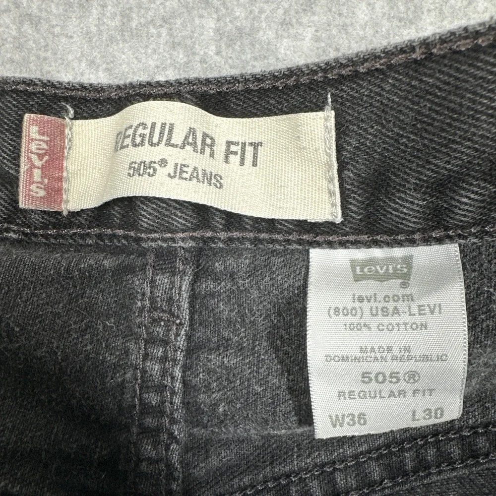 Levis 505 Vintage Y2K Regular Fit Men's 36x30 Black‎ Denim Jeans Retro